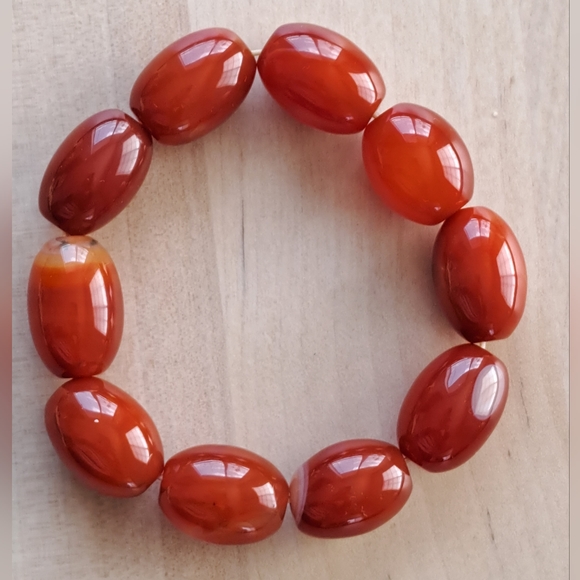 Carnelian Agate Grape Beaded Bracelet Natural Mineral Orange Red - Picture 4 of 6